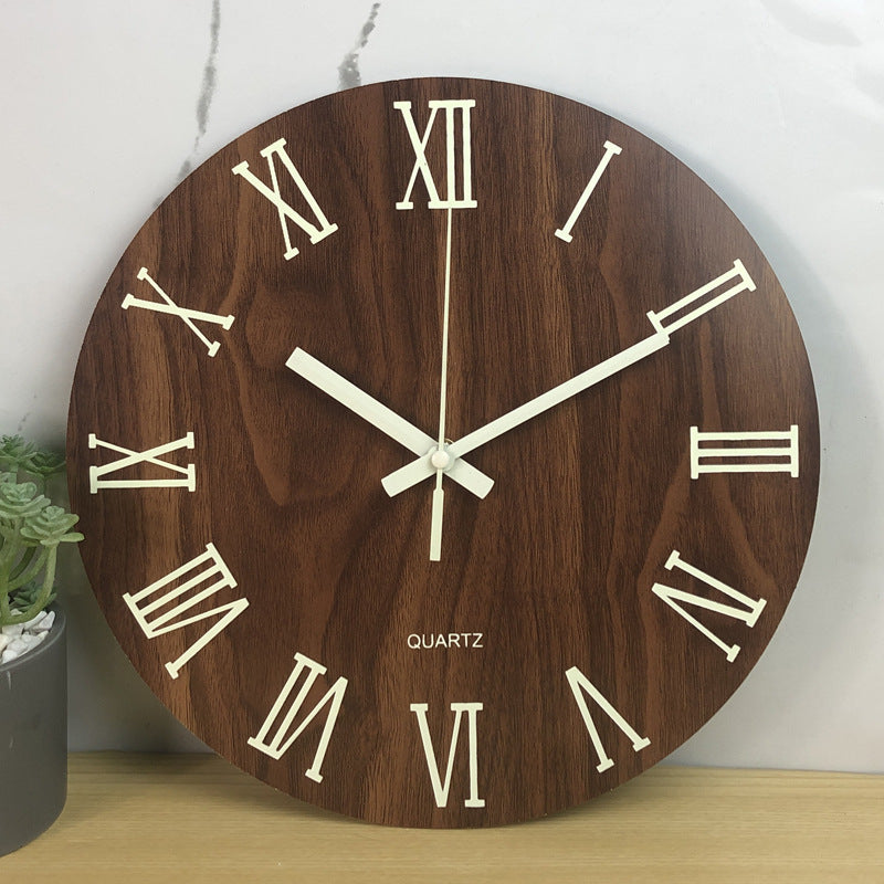 Glow In The Dark Wood Wall Clock Luminous Needle Wall Glitter Clock Modern Design Hanging Home Decor Clocks For Living Room - FrawstedCreations