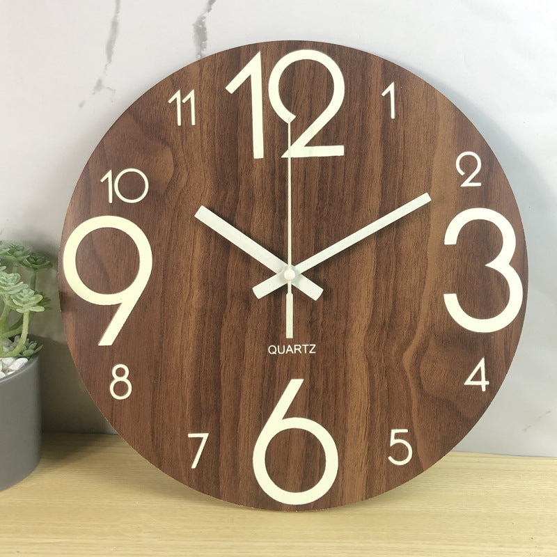 Glow In The Dark Wood Wall Clock Luminous Needle Wall Glitter Clock Modern Design Hanging Home Decor Clocks For Living Room - FrawstedCreations