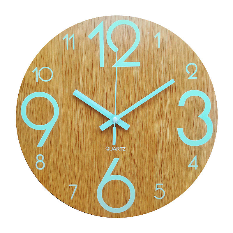 Glow In The Dark Wood Wall Clock Luminous Needle Wall Glitter Clock Modern Design Hanging Home Decor Clocks For Living Room - FrawstedCreations