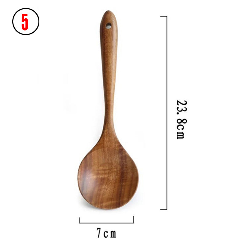 Thailand Teak Natural Wood Tableware Spoon Ladle Turner Long Rice Colander Soup Skimmer Cooking Spoons Scoop Kitchen Tool Set - FrawstedCreations