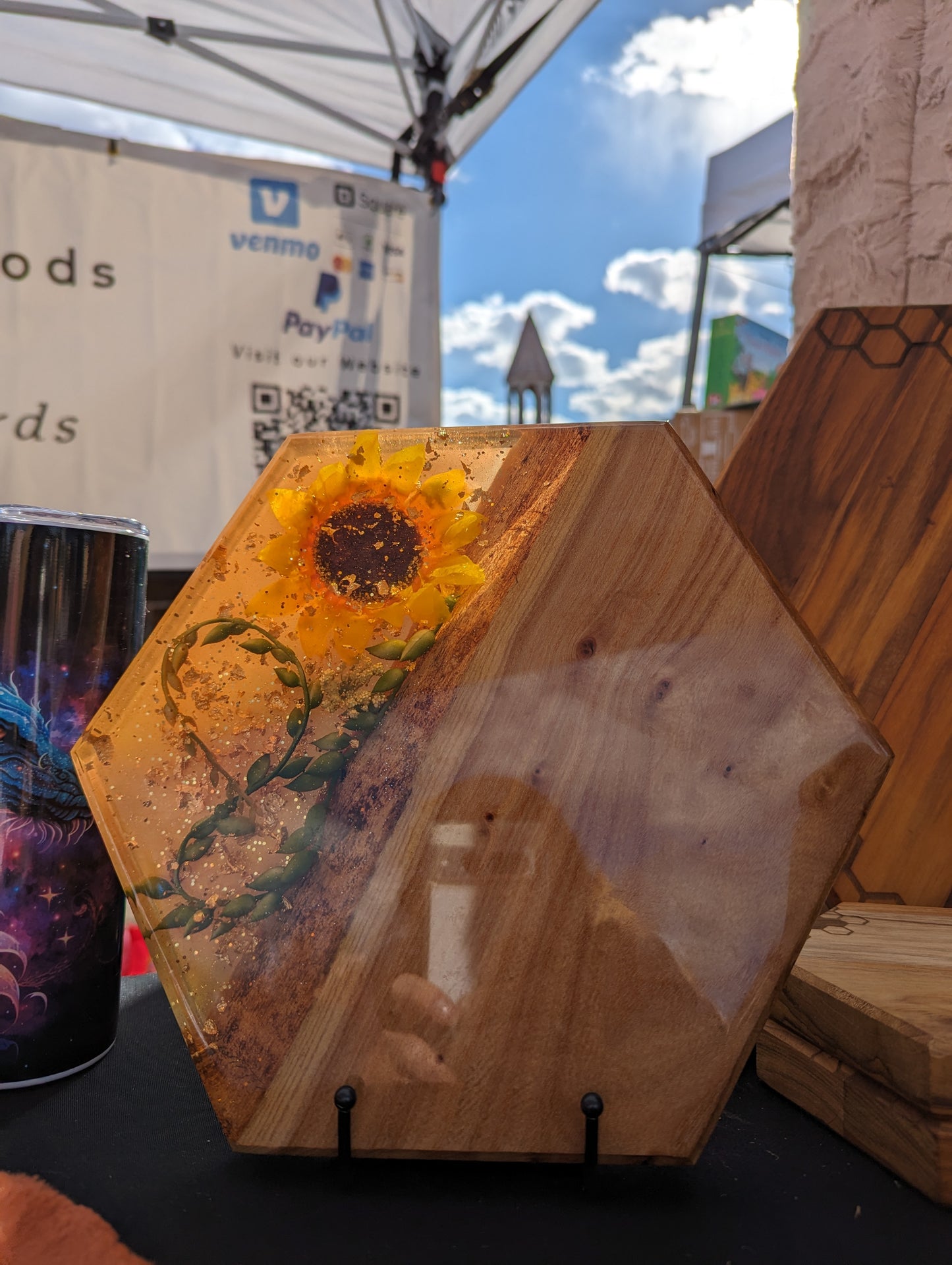 Golden Sunflower Resin Board- 10" Tall - FrawstedCreations