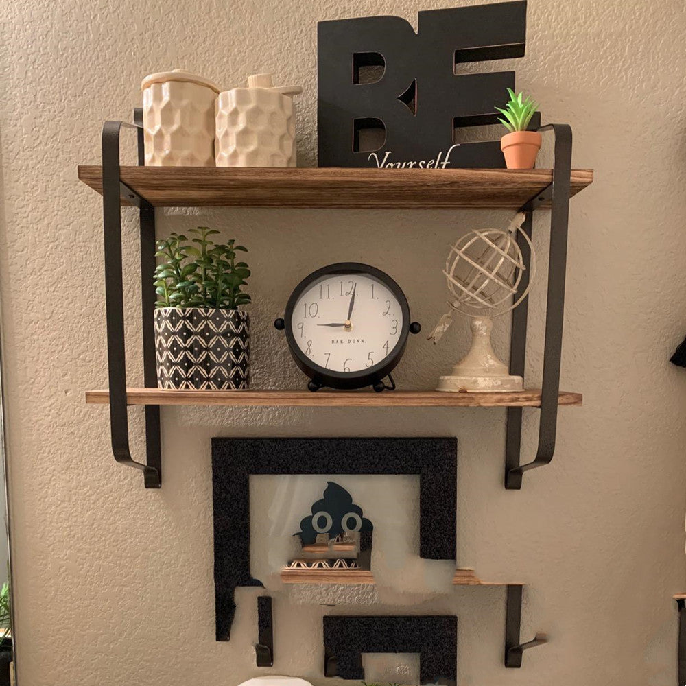 Shelves Kitchen Solid Wood Wall Shelf Wrought Iron Bracket - FrawstedCreations