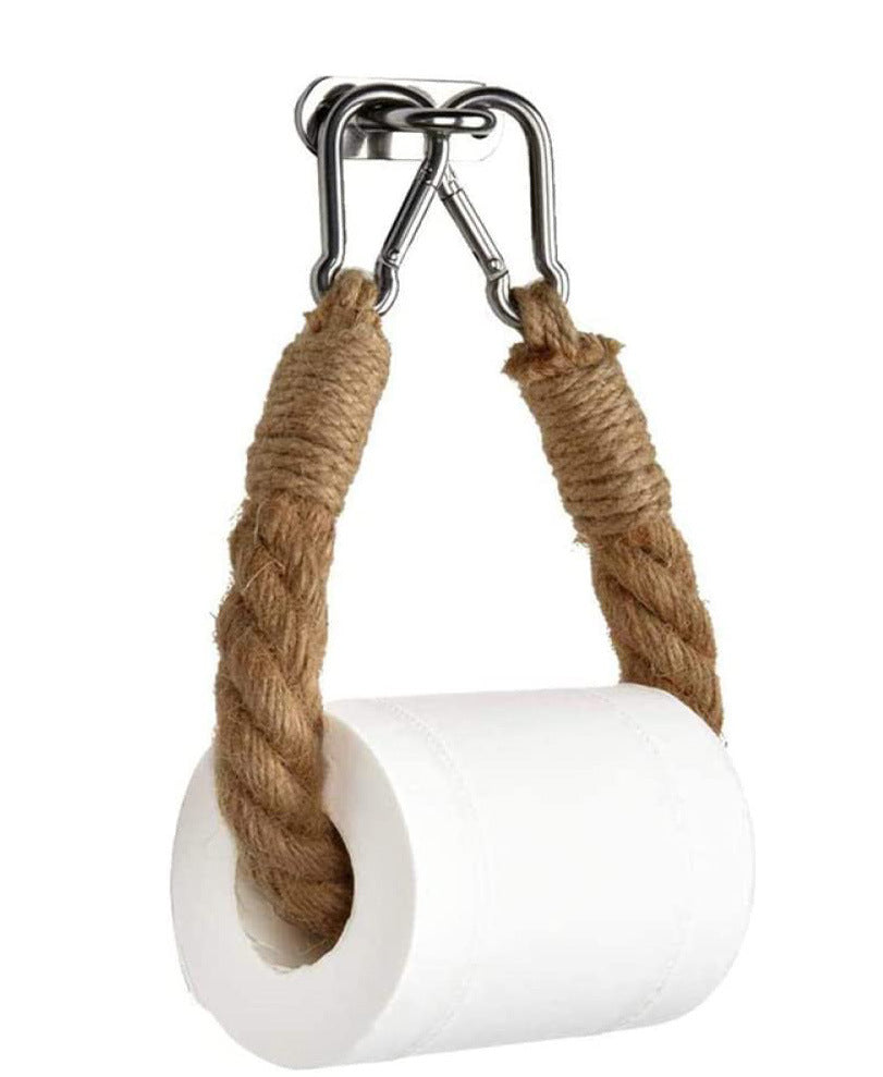 Hemp Rope Creative Roll Holder Perforated Toilet Paper Storage - FrawstedCreations