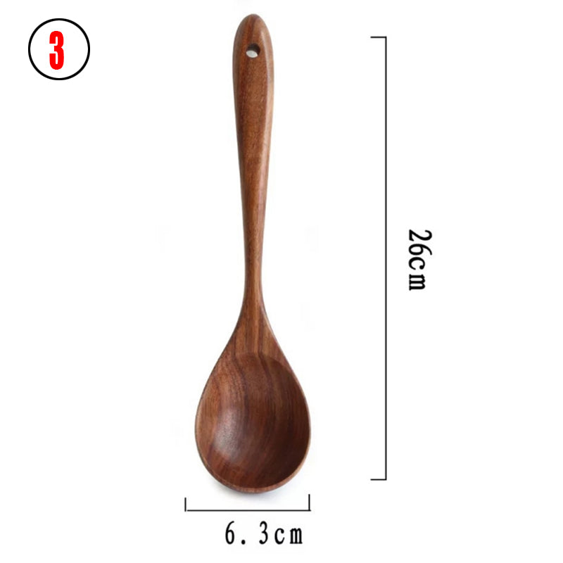 Thailand Teak Natural Wood Tableware Spoon Ladle Turner Long Rice Colander Soup Skimmer Cooking Spoons Scoop Kitchen Tool Set - FrawstedCreations
