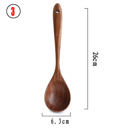 Thailand Teak Natural Wood Tableware Spoon Ladle Turner Long Rice Colander Soup Skimmer Cooking Spoons Scoop Kitchen Tool Set - FrawstedCreations