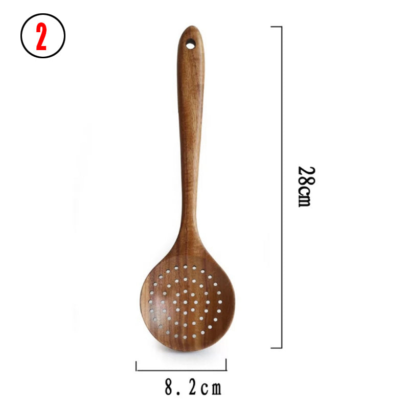 Thailand Teak Natural Wood Tableware Spoon Ladle Turner Long Rice Colander Soup Skimmer Cooking Spoons Scoop Kitchen Tool Set - FrawstedCreations