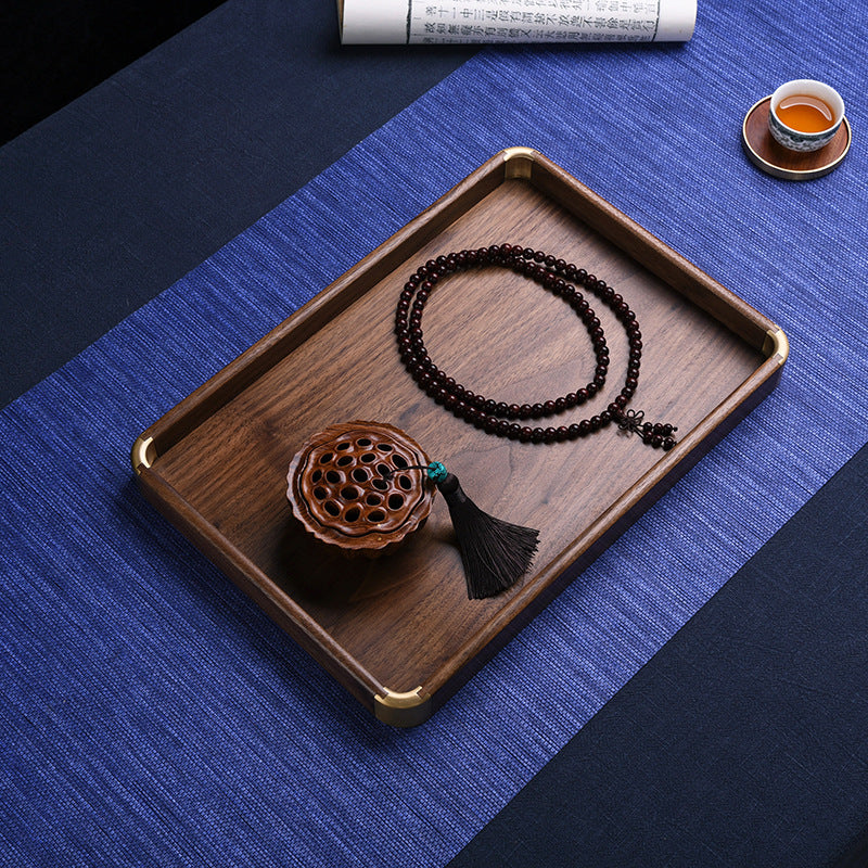 Handmade Walnut Solid Wood Tray Brass Tea Tray Household - FrawstedCreations