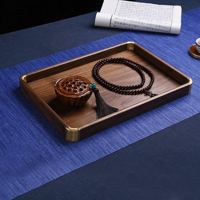 Handmade Walnut Solid Wood Tray Brass Tea Tray Household - FrawstedCreations