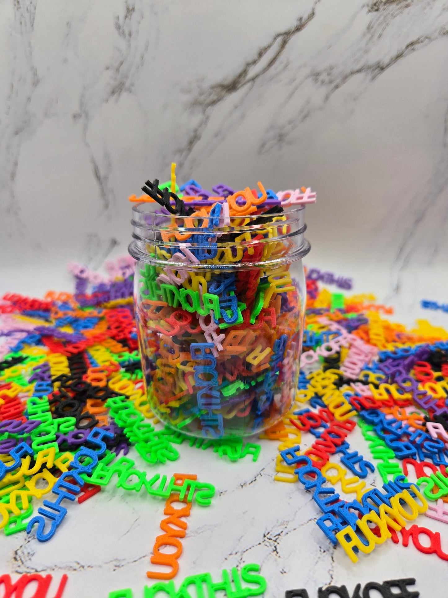 Jar of Rainbow Swear Words – 3D Printed "Fuck Off, Fuck You, Fuck This" – Funny Desk Decor & Gag Gift
