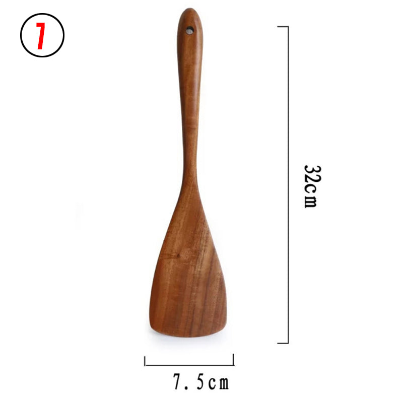 Thailand Teak Natural Wood Tableware Spoon Ladle Turner Long Rice Colander Soup Skimmer Cooking Spoons Scoop Kitchen Tool Set - FrawstedCreations