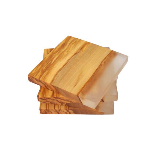 Olive Wood Coasters with Clear Resin Edge - Set of 4