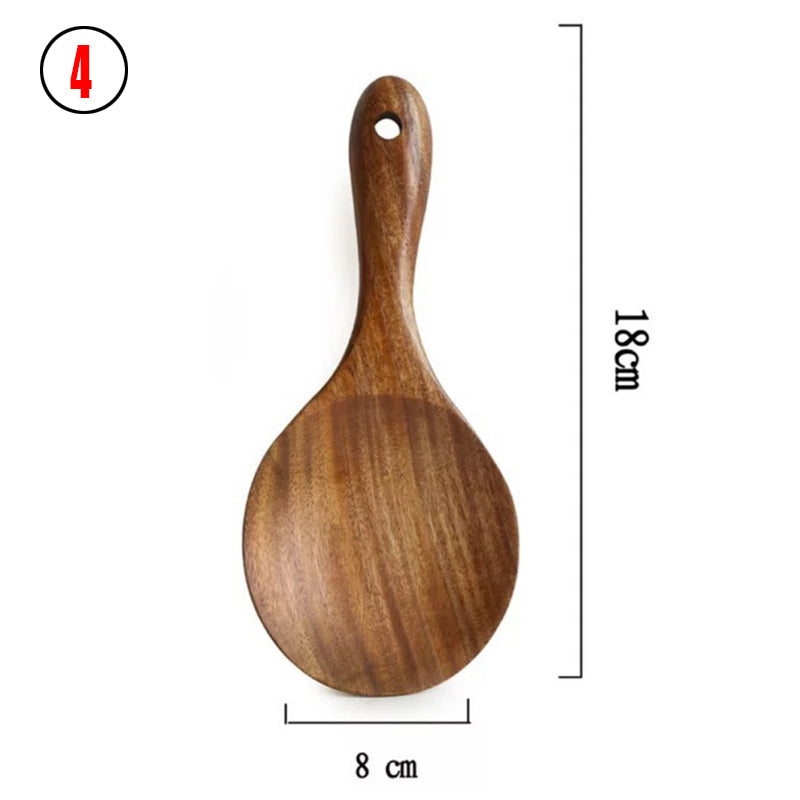 Thailand Teak Natural Wood Tableware Spoon Ladle Turner Long Rice Colander Soup Skimmer Cooking Spoons Scoop Kitchen Tool Set - FrawstedCreations