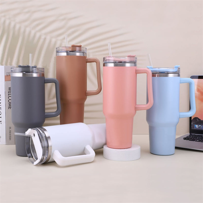 40oz Straw Coffee Insulation Cup With Handle Portable Car Stainless Steel Water Bottle LargeCapacity Travel BPA Free Thermal Mug - FrawstedCreations