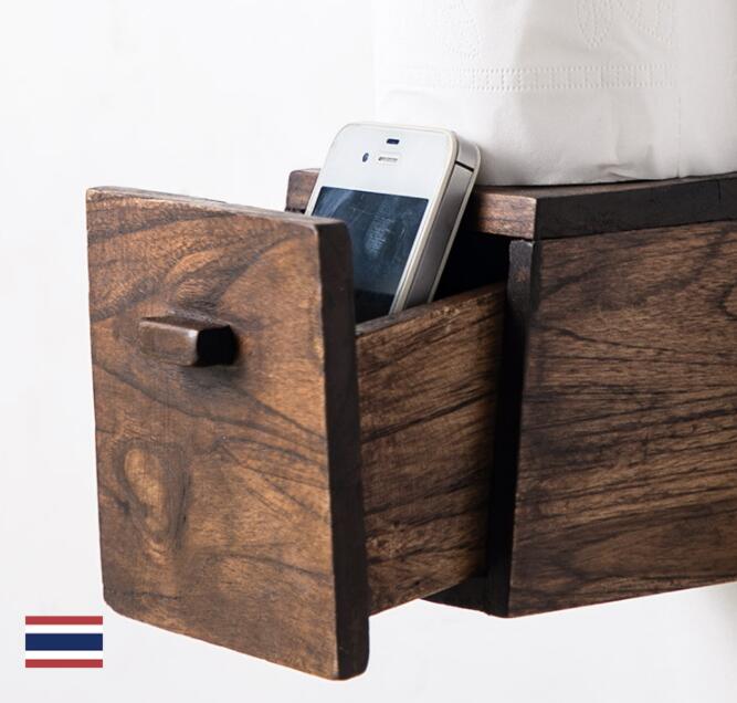Solid Wood Retro Toilet Creative Roll Paper Holder - FrawstedCreations