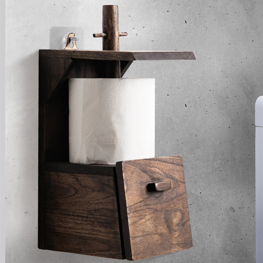 Solid Wood Retro Toilet Creative Roll Paper Holder - FrawstedCreations