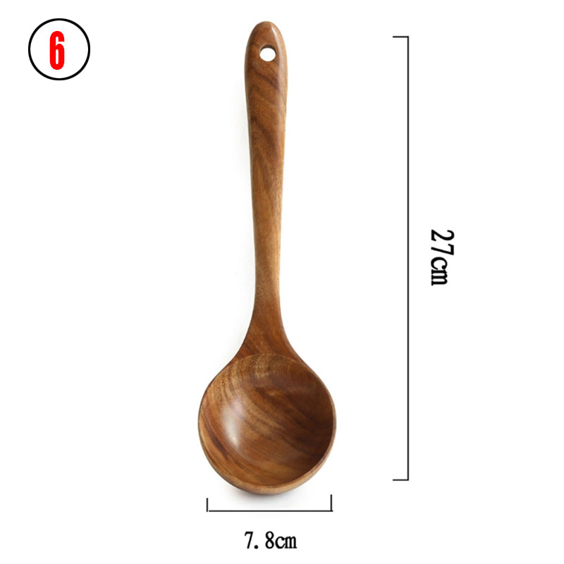 Thailand Teak Natural Wood Tableware Spoon Ladle Turner Long Rice Colander Soup Skimmer Cooking Spoons Scoop Kitchen Tool Set - FrawstedCreations