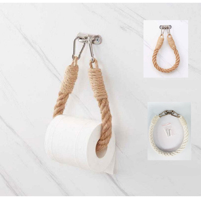 Hemp Rope Creative Roll Holder Perforated Toilet Paper Storage - FrawstedCreations