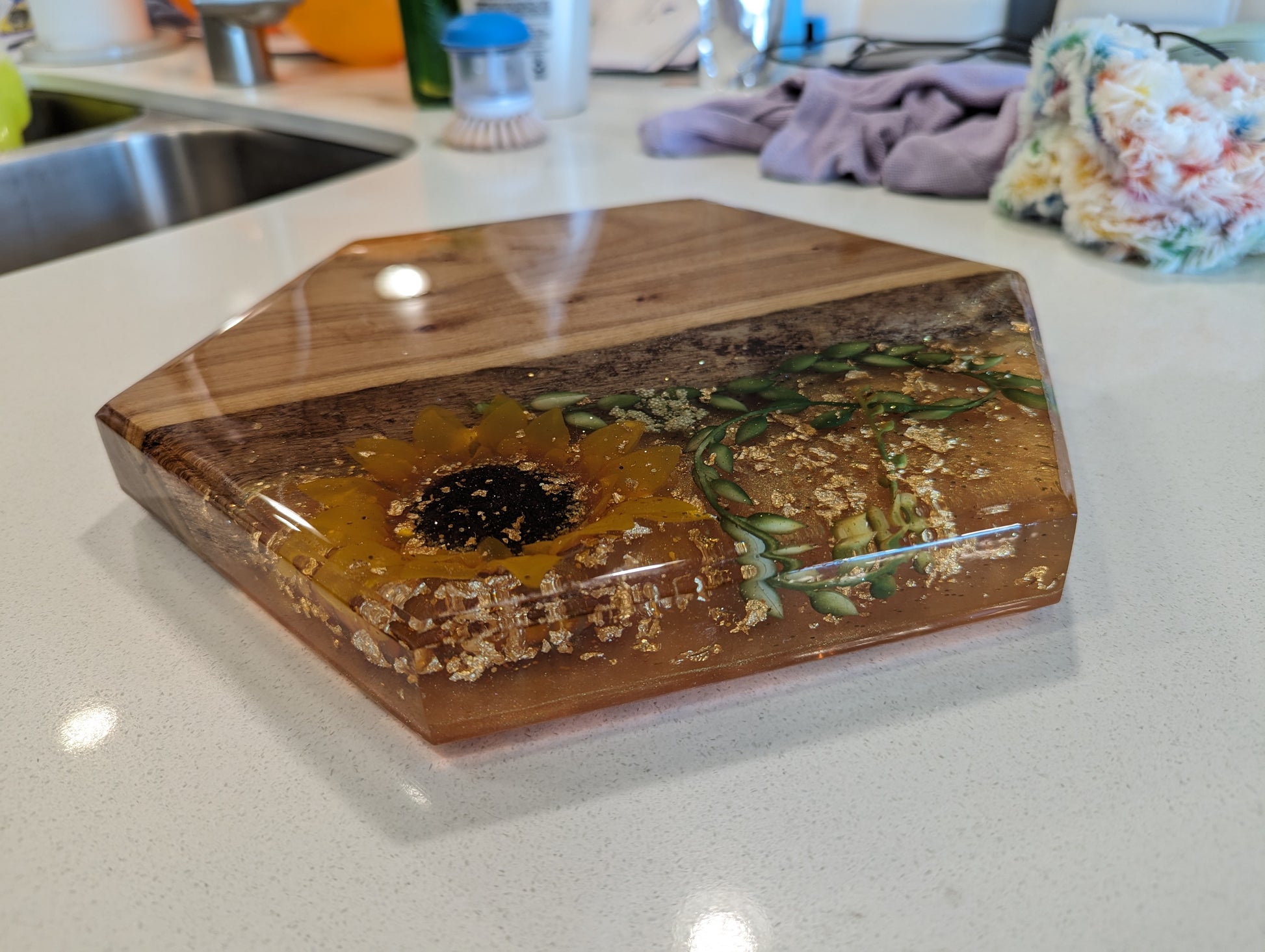 Golden Sunflower Resin Board- 10" Tall - FrawstedCreations