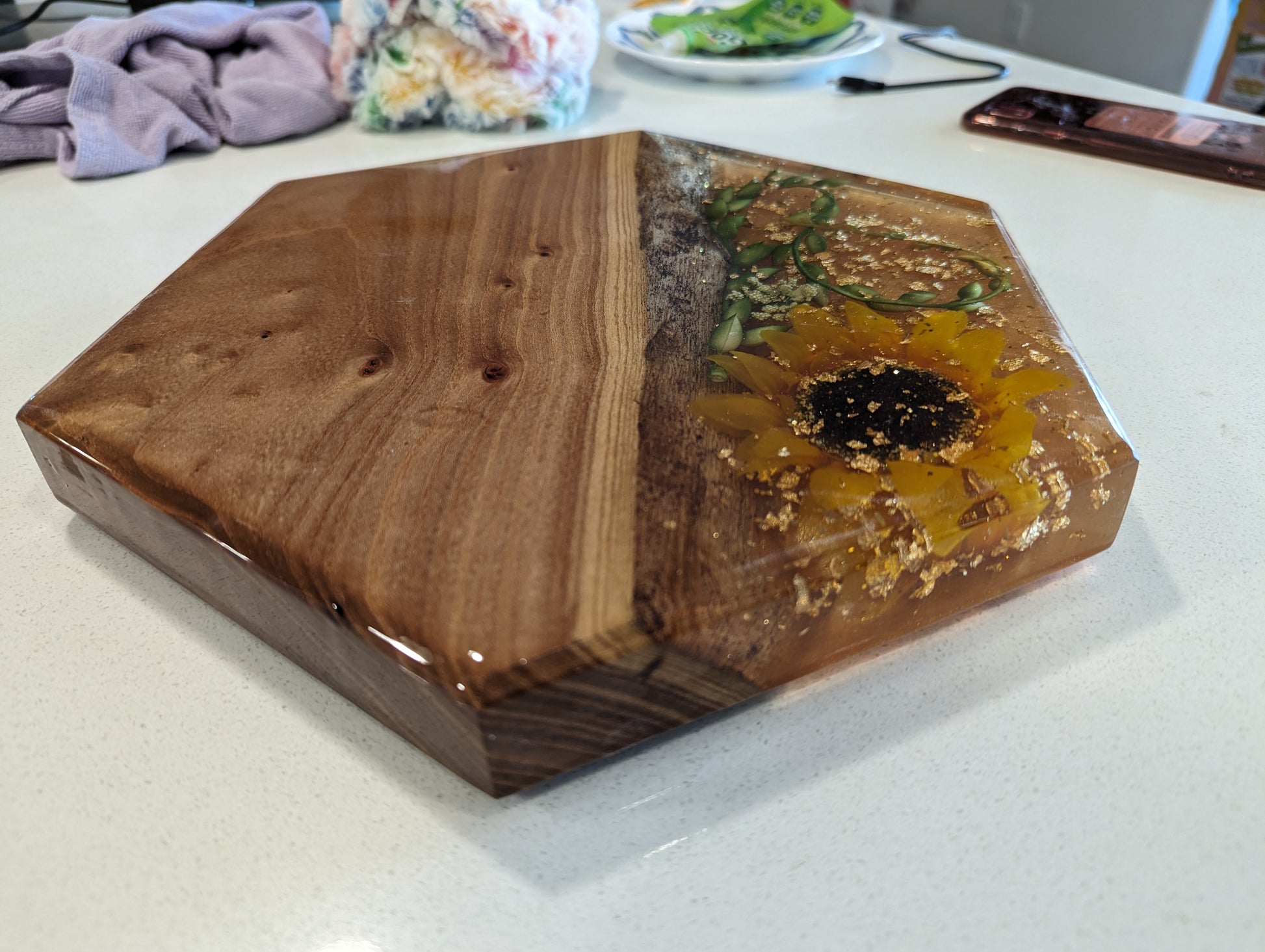 Golden Sunflower Resin Board- 10" Tall - FrawstedCreations