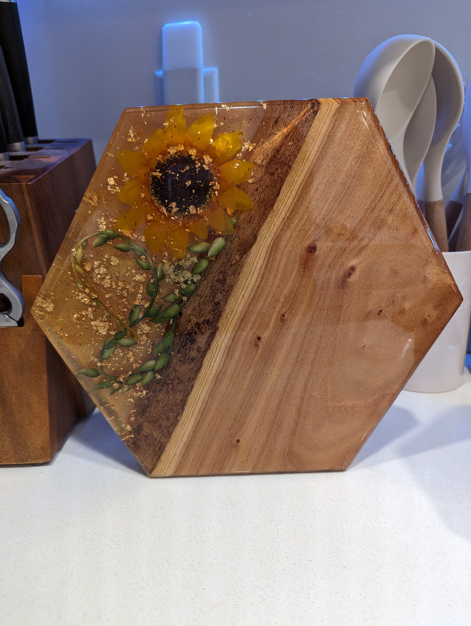 Golden Sunflower Resin Board- 10" Tall - FrawstedCreations