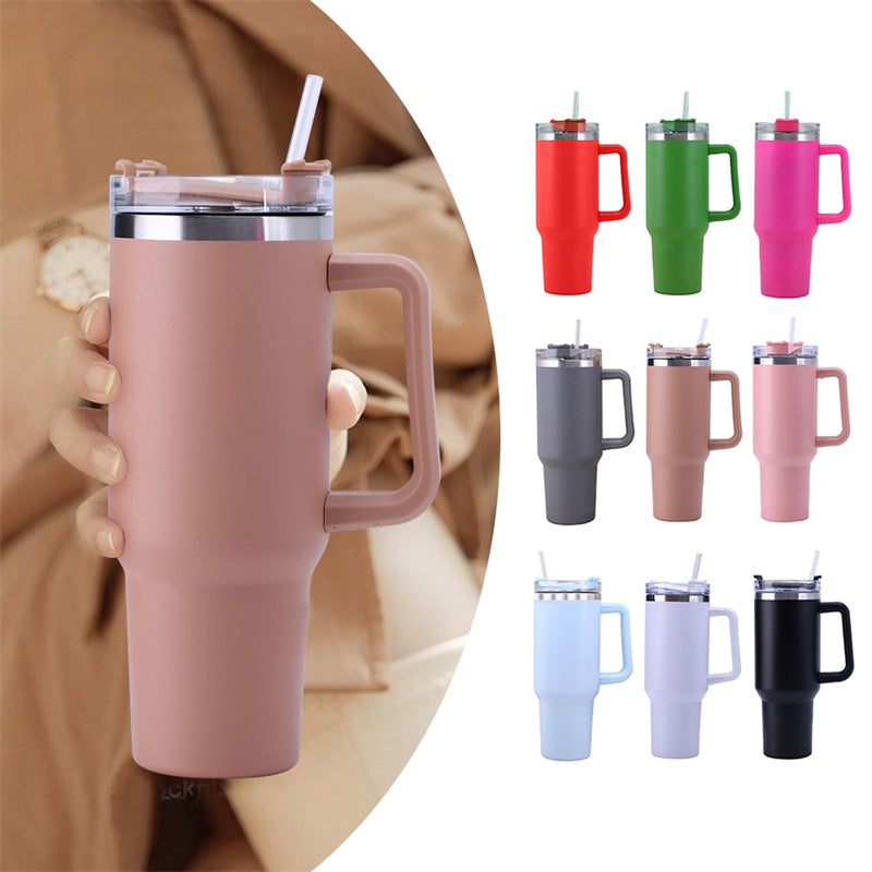 40oz Straw Coffee Insulation Cup With Handle Portable Car Stainless Steel Water Bottle LargeCapacity Travel BPA Free Thermal Mug - FrawstedCreations