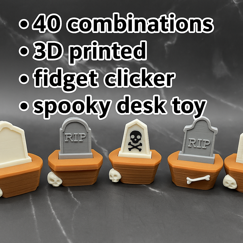 Halloween Graveyard Fidget Clickers – 3D Printed Headstones, 40 Spooky Combos, Stress Toy & Desk Decor