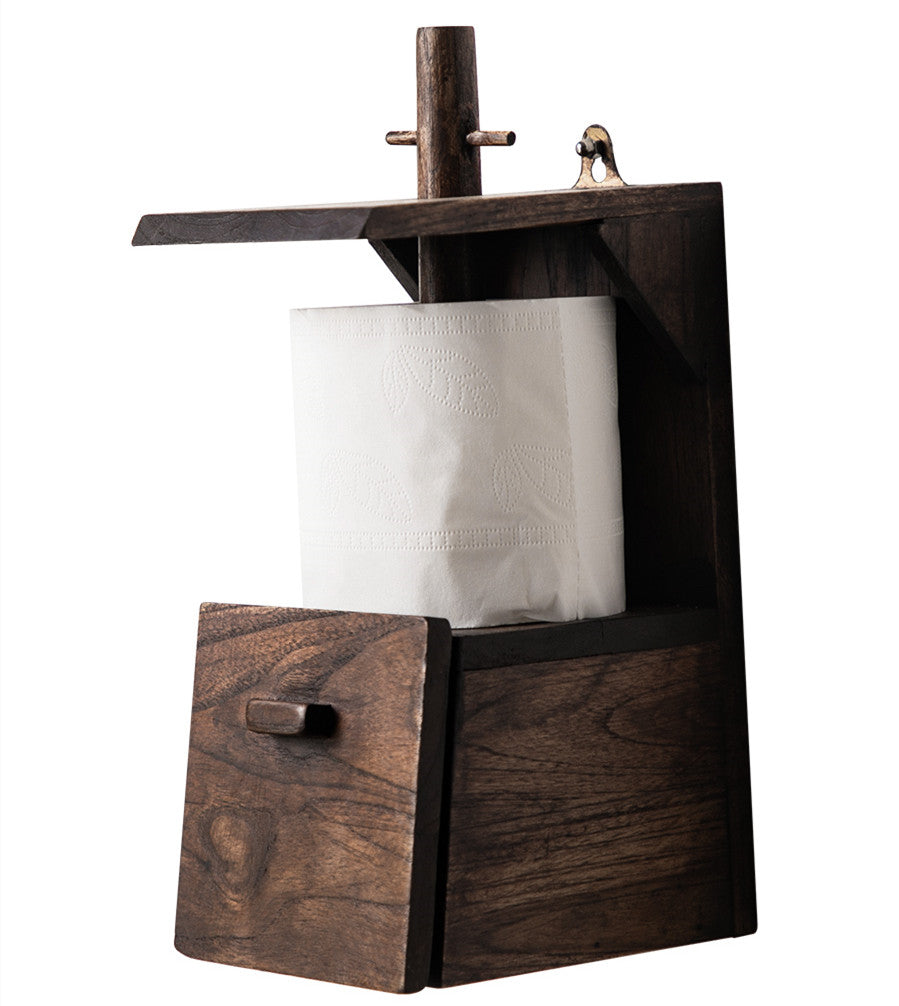 Solid Wood Retro Toilet Creative Roll Paper Holder - FrawstedCreations