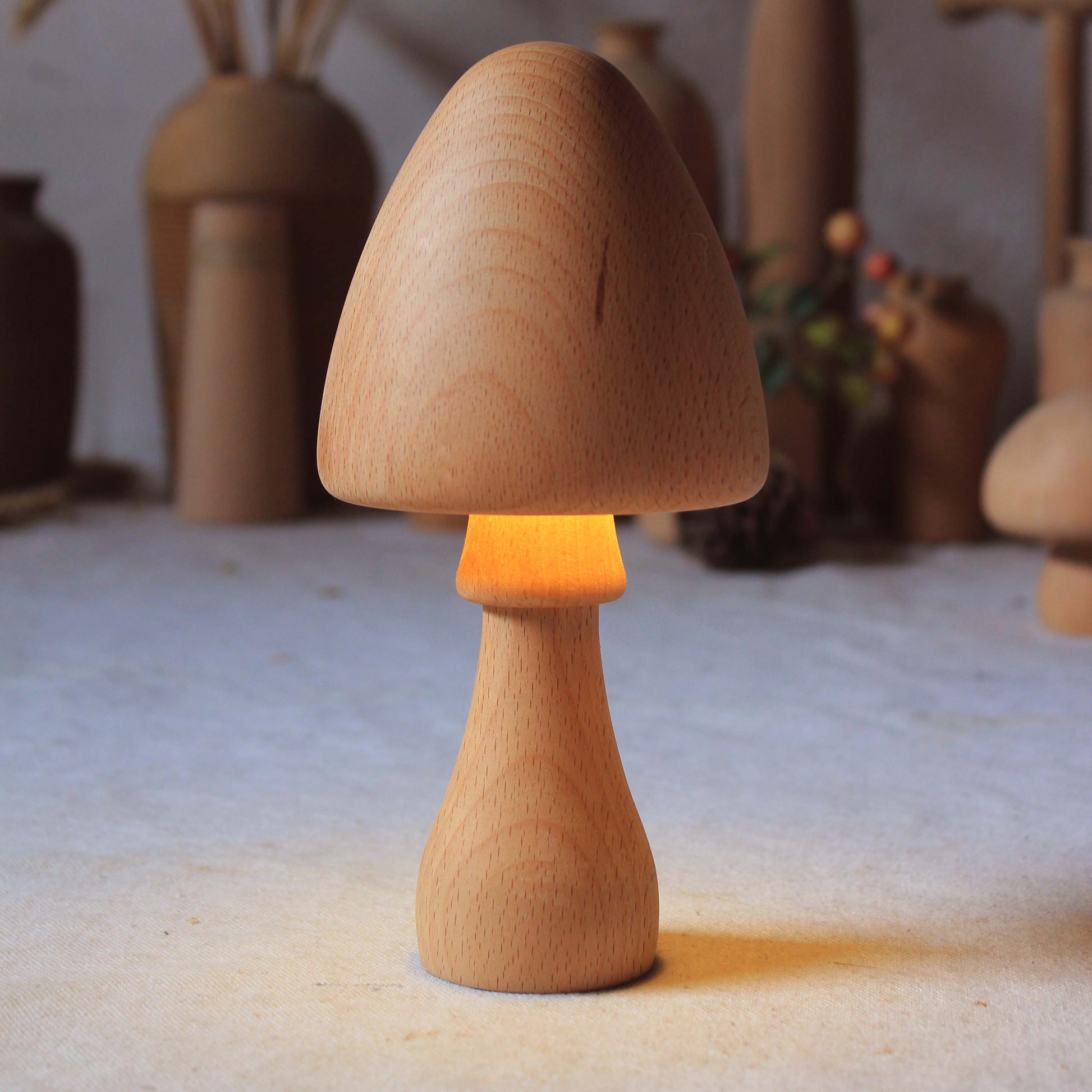 Solid Wood Mushroom Shape Rechargeable Night Light - FrawstedCreations