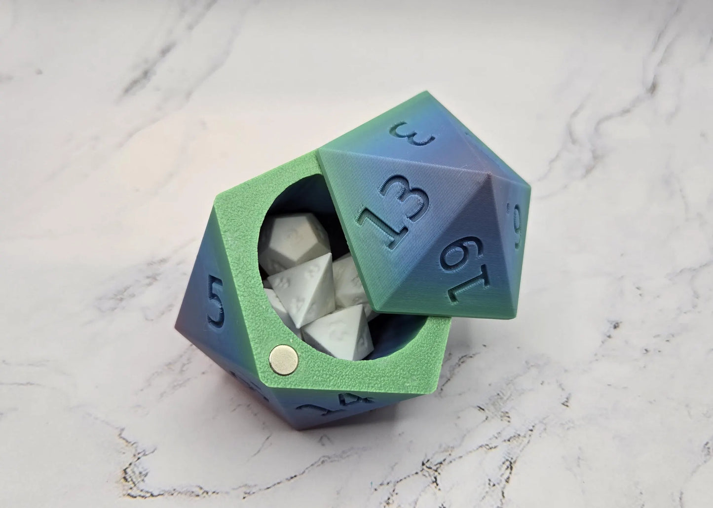 D20 Dice Box | Giant D20 Box | Magnetic Lid | Multicolor Box for Dice | Mega Dice Container | Glow in The Dark | Dnd Dice Box